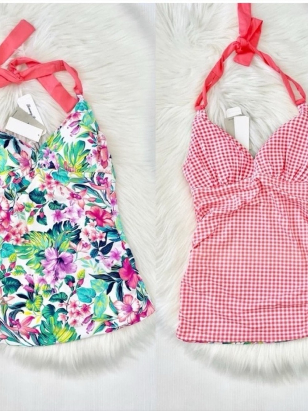 Tommy Bahama FLEUR DE FLORA Reversible TANKINI Pink Gingham and Floral XXS